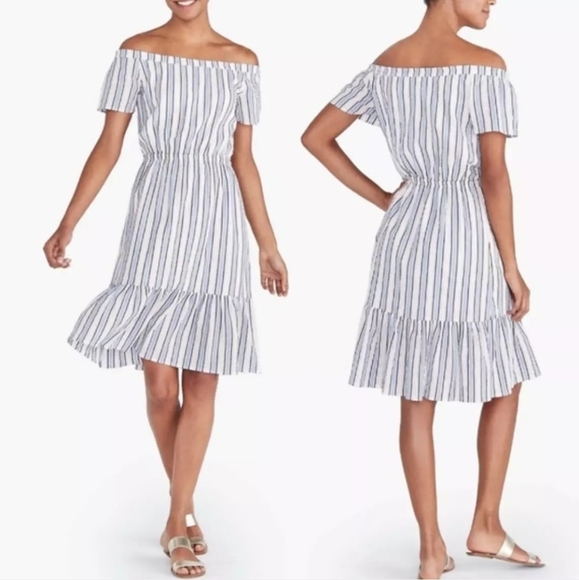 J. Crew Dresses & Skirts - J. Crew Mercantile Off‎ TheShoulder Striped Peasant Dress Size XS NWT